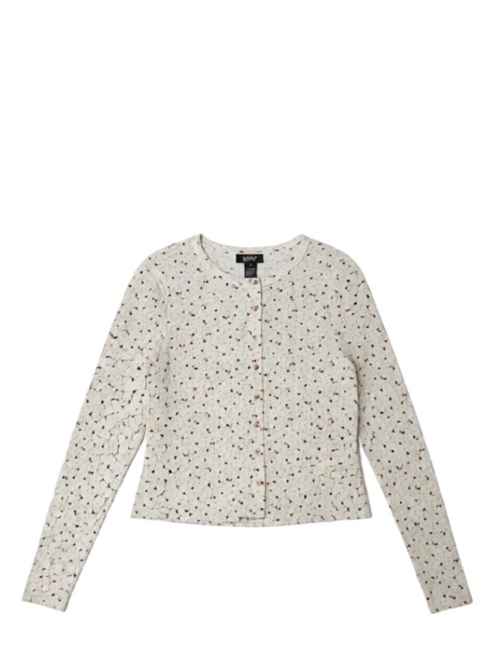Just Polly Cream Eyelet Cardigan with Tiny Brown Floral Print